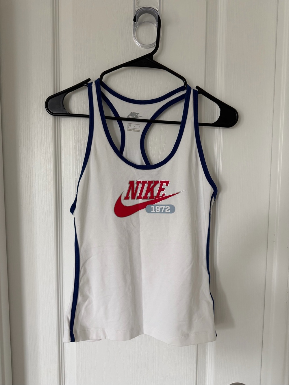 Nike White Tank with Red Logo and Blue Trim Racerback